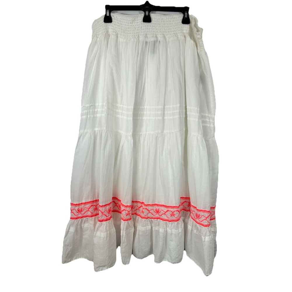 Style & Co Woman 1X White Cotton Tiered Maxi Skirt Smocked Waist Boho Cottage